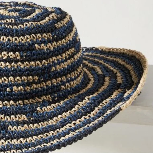 Anthropologie Bucket Hat by San Diego Hat Company in Blue Spacedye Straw. New! - Picture 6 of 10